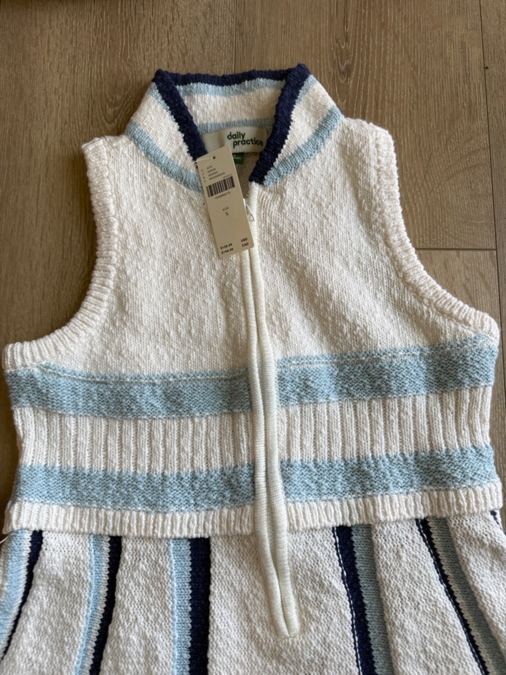 Daily Practice by Anthropologie White & Blue Knit Zip-Front Dress - Picture 3 of 5
